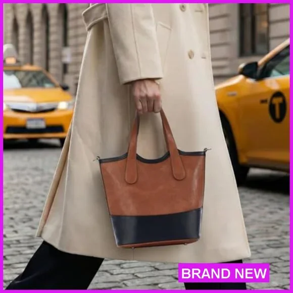 Vegan Leather Bucket Purse Top Handle Crossbody Satchel with Bottle Pockets